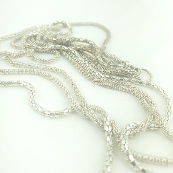 Womens Silver Tone Three Strand Foxtail Chain Fashion Jewelry Layered Necklace - Picture 3 of 12
